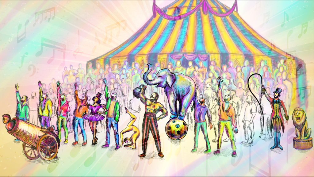 Как нарисовать цифровой цирк персонажей. Цирк композиция. Композиция на тему цирк. Рисунок на тему цирк. Рисуем цирк.